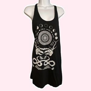 racer back tank dress with witchy pattern